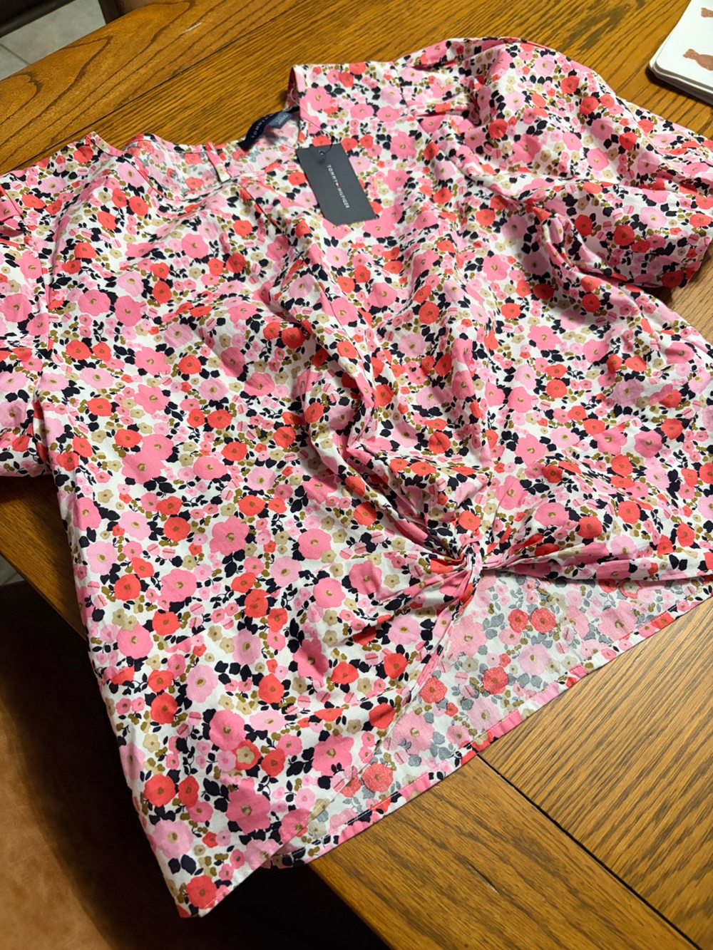 Tommy Hilfiger Pink Floral Tie-Front Blouse